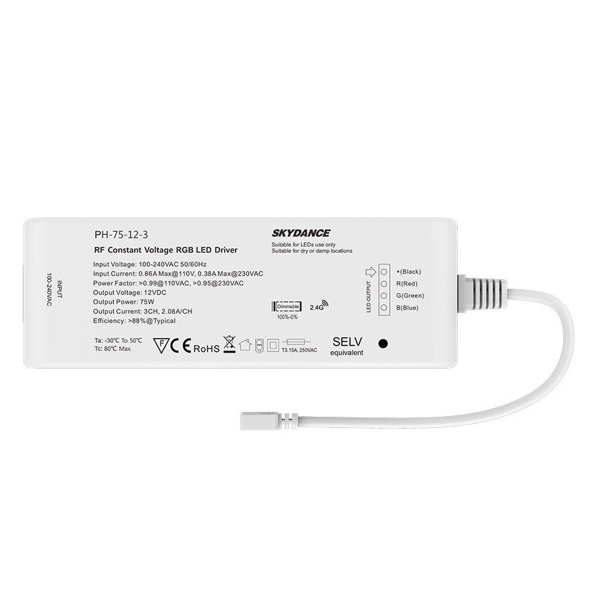 12V 75W 3CH RF Dimmable LED Driver PH-75-12-3 12V 75W 3CH RF Dimmable LED Driver PH-75-12-3